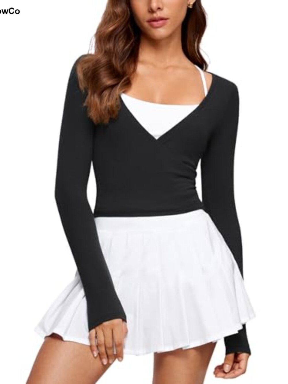 V-Neck Long Sleeve Cross Ballet Wrap Top Slim Fit Dance Yoga